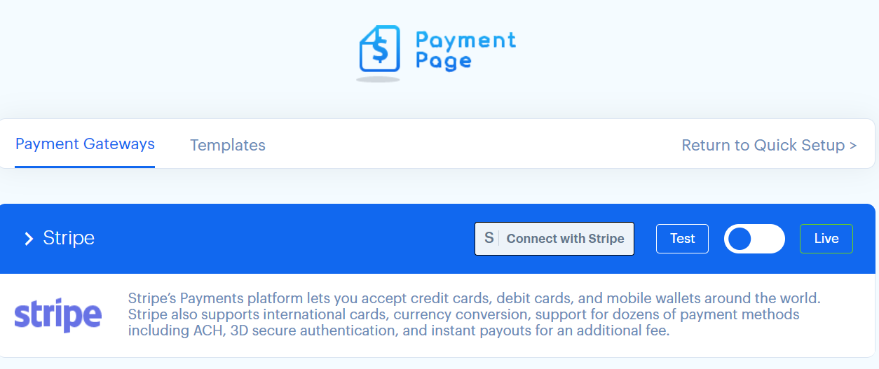 Connect your Stripe account using Payment Page plugin